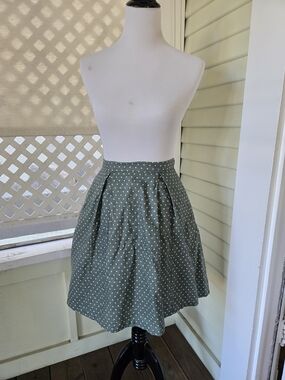 Vintage Polka Dot Pleated A-Line Skirt - Green